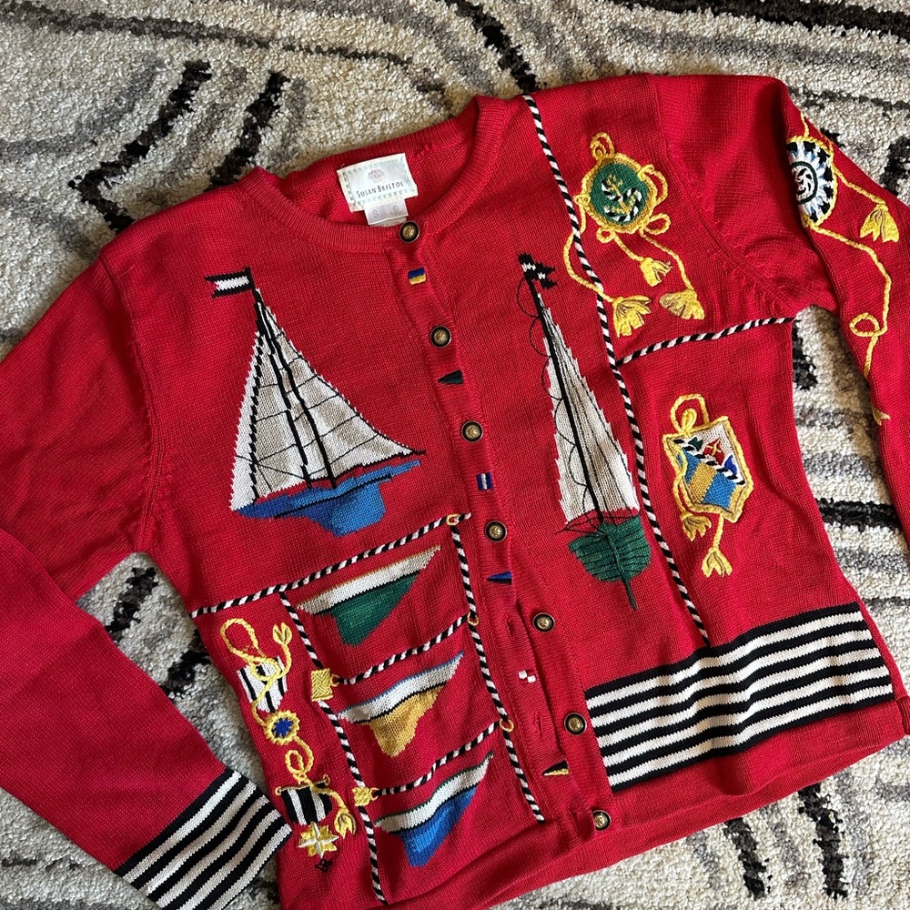 Susan Bristol Red Knit Cardigan